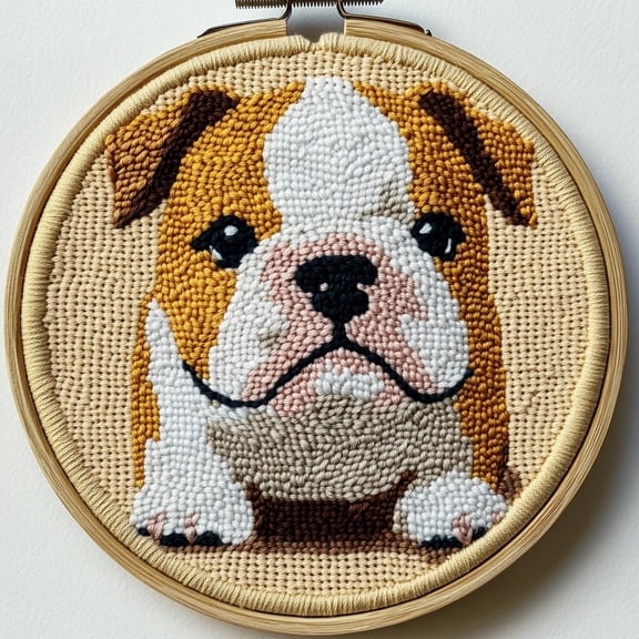 Punch Needle kits Baby Yellow English Bulldog Easy for Beginners DIY Punch Needle Yarn Starter Embroidery Set for Craft Lovers with Printed Pattern and Hoop for Home Decor 20x20cm(6)