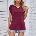 thumbnail image 5 of Slatcetga Women Short Sleeve Shirt V Neck Pure Color Fashionable Ruched Sleeve Shirt Top for Daily Work Party Wine Red L, 5 of 8