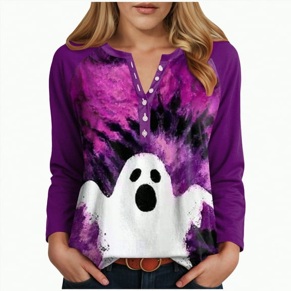 Godom Women's Halloween Pumpkin T-Shirt Funny Long Sleeve Pullover Tops for Ladies