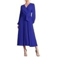 thumbnail image 1 of INSPIRE CHIC Vestido Plisado Elegante para Mujeres con Cuello en V Cruzado, Manga Abullonada, Cintura Ajustable, Vestidos A-Line M Azul Real, 1 of 6