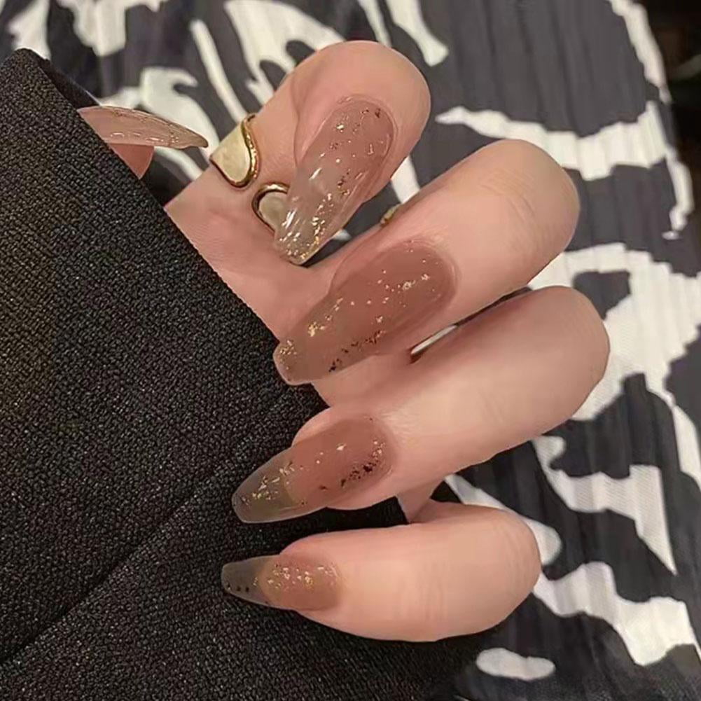 False Nails Small Fresh Yellow Flowers Decorated Design Almond Fake Nails French Wearable Manicure Art Tips U7K4