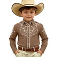 thumbnail image 3 of Toddler Tshirt Kids Stylish Western Printed Denim Long Sleeve Button Down Shirt Baby Tees Khaki 10-11 Years, 3 of 5