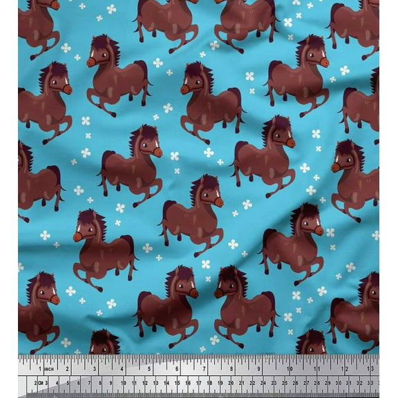 Soimoi Cotton Duck Fabric Floral & Horse Animal Printed Fabric 1 Yard 42 Inch Wide