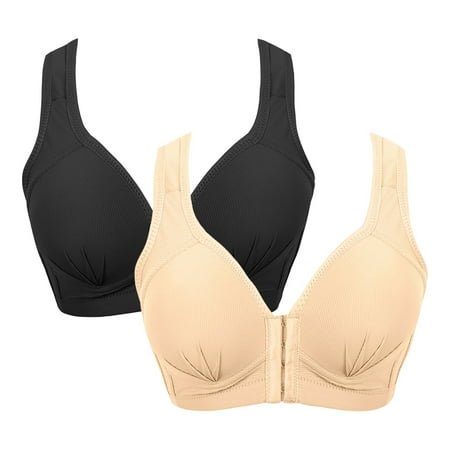 

Alrise Khaki Bras for Women 2PCS Women Front Closure Extra-Elastic Breathable Lace Trim Bra Underwear