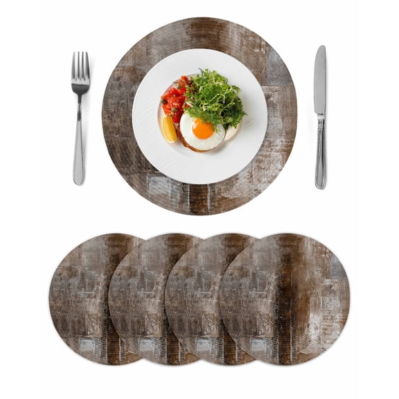 Brown Round 13 Inch Placemats Set of 4, Retro Oil Painting Modern Abstract Art Aesthetics HeatResistant Non Slip Place Mats for Dining Table, Wipeable Braided Kitchen Table Mats for Housewarming