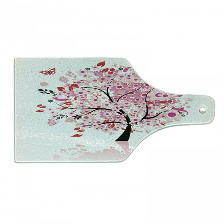 

Tree Cutting Board Abstract Tree with Floral Burst Blossoms Daisies Leaves Butterflies Forest Decorative Tempered Glass Cutting and Serving Board Wine Bottle Shape White Brown Pink by Ambesonne