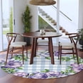 thumbnail image 4 of Round Area Rug 8 Ft, Purple Flowers Washable Non-Slip Circle Carpet for Living Room/Bedroom, Spring Floral Leaves Plants Blue Plaid Collection Low-Profile Large Area Rugs for Indoor, 4 of 7