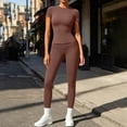 thumbnail image 4 of Aofany Workout Sets for Women 2 Piece Tracksuit Set Athletic Yoga Outfits Stretchy Yoga Workout Set Comfortable Gym Leggings And Short Sleeve Top Set, 4 of 6