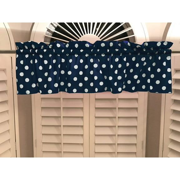 cotton polka dots window valance 58 wide white on navy