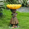thumbnail image 3 of Decoración de la fuente del pedestal de la resina de la muchacha del girasol compatible con el alimentador de la yarda, 3 of 5