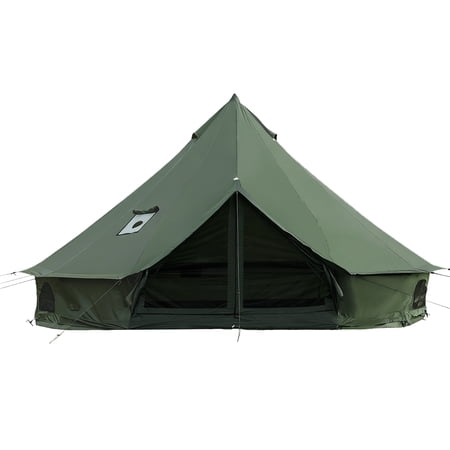 Bell Tent with Stove Jack, Spacious 16.4 ft Family Glamping Yurt, 6-8 Person, 4 Season, Easy Setup, Waterproof, Ventilated Outdoor Shelter (16.4ft,Green)
