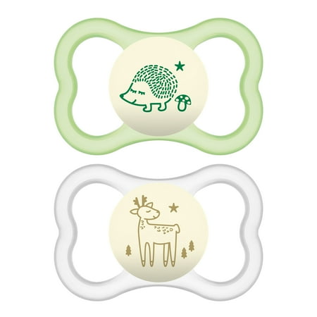 Mam Pacifier Girl Night MAM Sensitive Skin Pacifiers, Baby Pacifier 6+ Months, Best Pacifier for Breastfed Babies, 'Air Night’ Design Collection, Unisex, 2-Count ()
