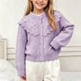 thumbnail image 2 of BLVB Girls Cardigan Long Sleeve Button Front Lace Sweater Kids Fall Knit Sweaters Outwear 1-9 Years(Purple,1-2 Years), 2 of 7