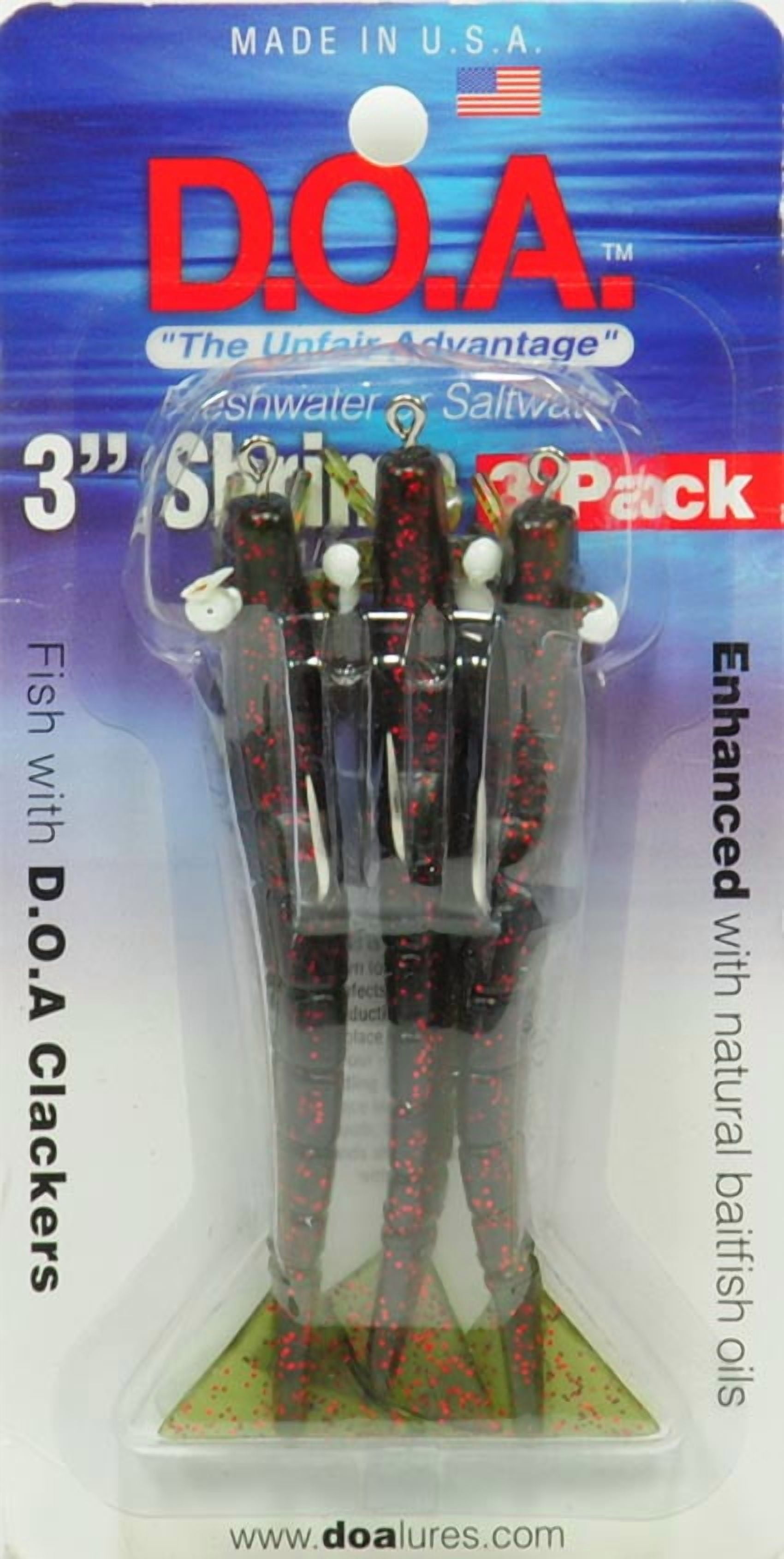 (1 pack) DOA FSH3-3P-371 Shrimp Lure 3" 1/4 oz Avocado And Red Glitter 3 Per Pack