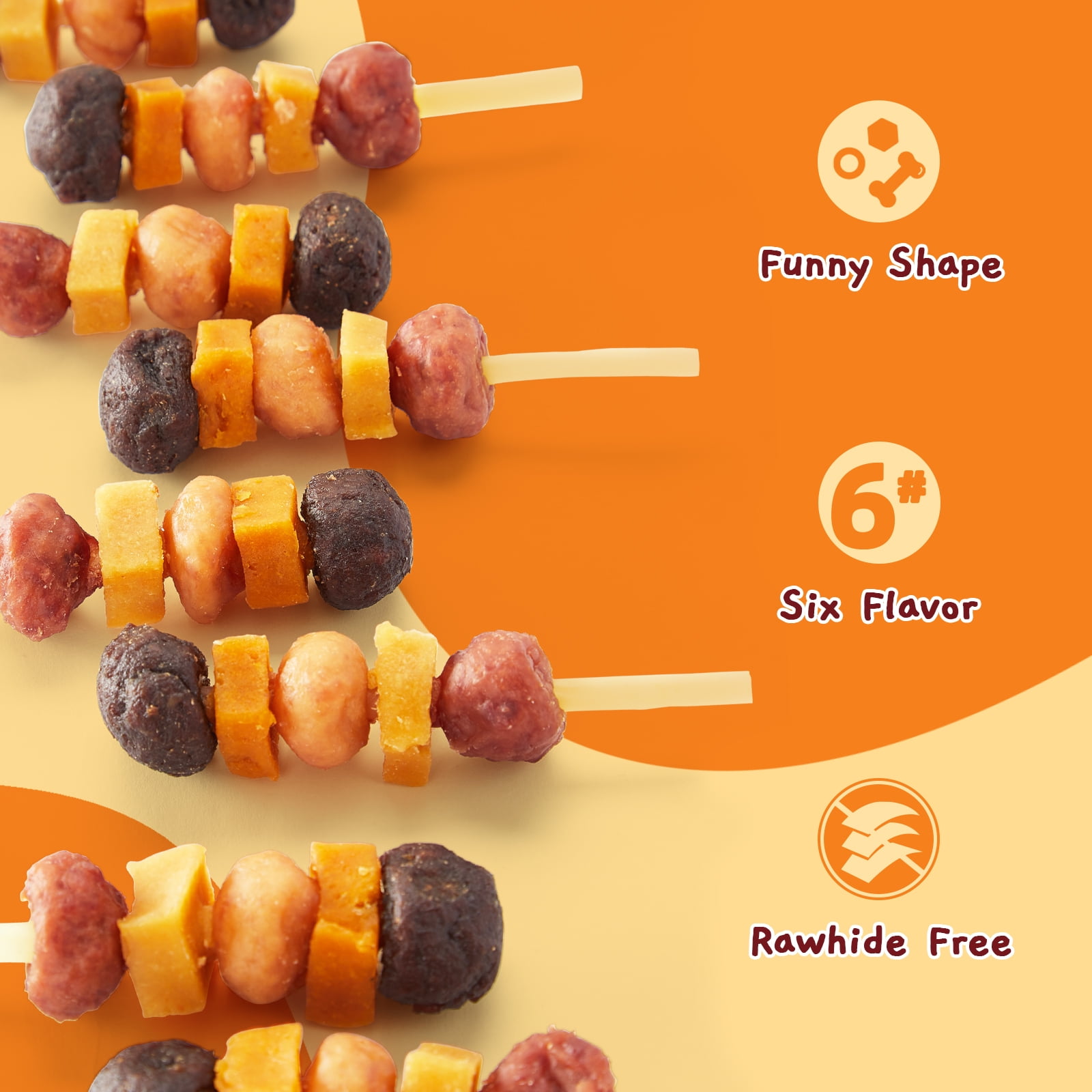 (5 pack) Jungle Calling Dog Treats, Cod Sticks, Sweet Potato, Pumpkin & Meat Kabobs for Dogs