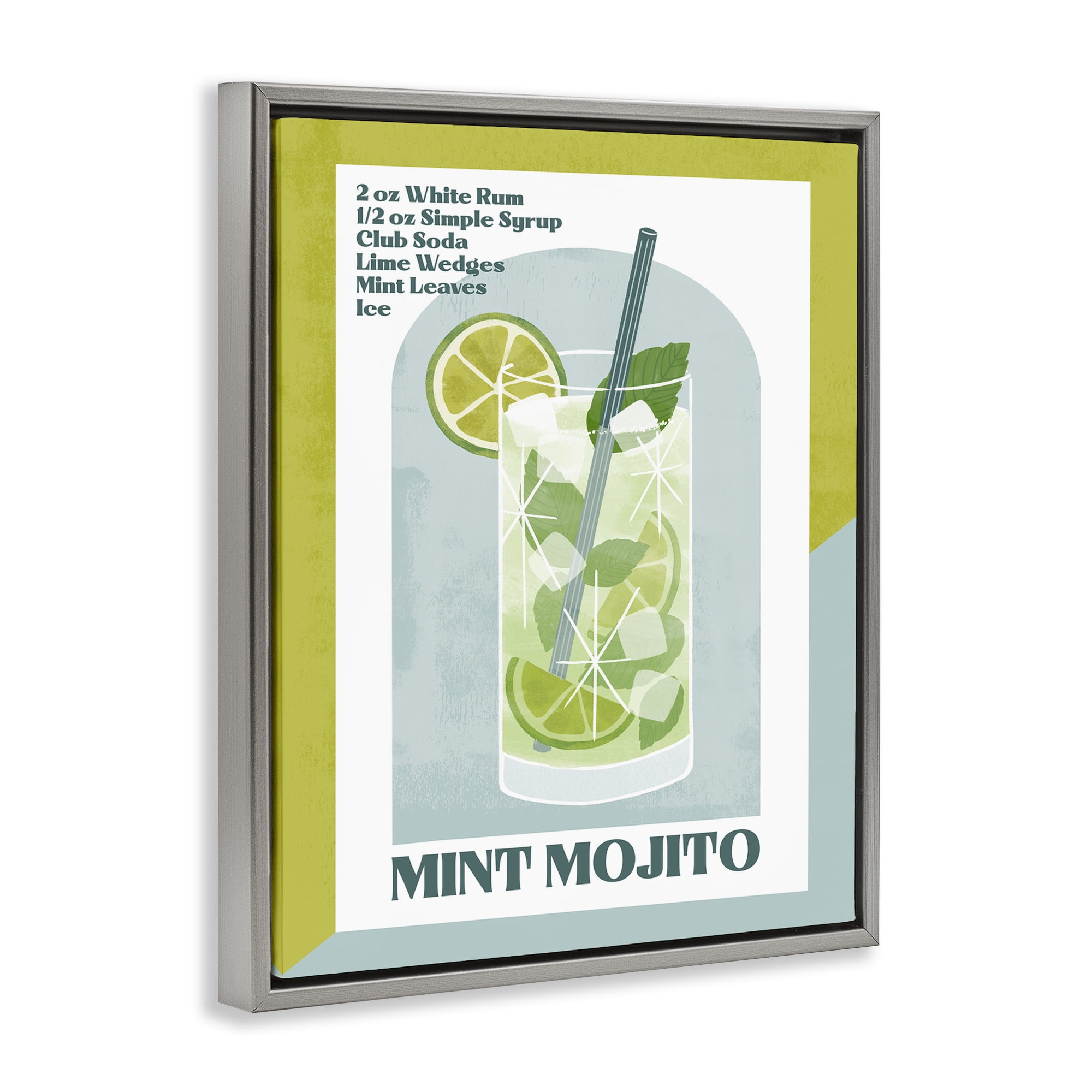 Stupell Industries Retro Mint Mojito Recipe Food & Beverage Painting Gray Floater Framed Canvas Art Print Wall Art, 17 x 21