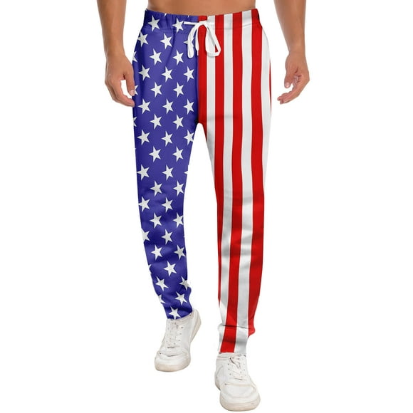 RAISEVERN Pantalon de Jogging Graphique avec Imprimé Drapeau Américain Étoiles et Rayures, Style 3, Moyen