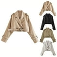thumbnail image 5 of Women Long Sleeves Cropped Trench Jacket Cropped Lady Casual Loose Coats Spring, 5 of 6