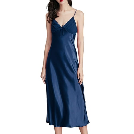 

UKAP Women Night Gowns V Neck Sleep Dress Sleeveless Nightgowns Tank Sleepwear Nightdress Pajama Navy Blue M
