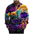 thumbnail image 2 of FAVIPT Mardi Gras Outfits for Men Long Sleeve Lapel Button Down Shirts Funky Mardi Gras Masks Printed Casual Festivel Parade Shirts 2025 Multicolor,S, 2 of 4