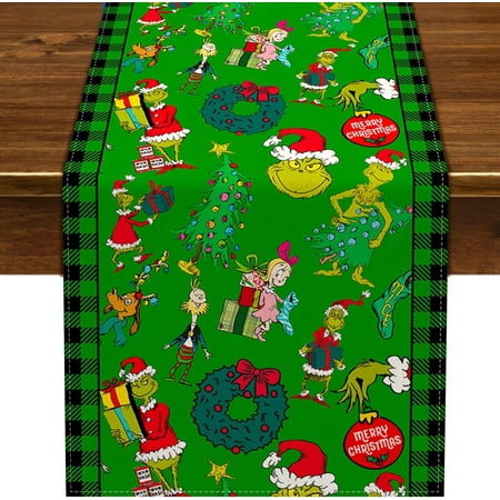 

Merry Christmas Table Runner Buffalo Check Plaid Whoville Decoration Winter Holiday Party Supply Home Kitchen Dining Room Decor