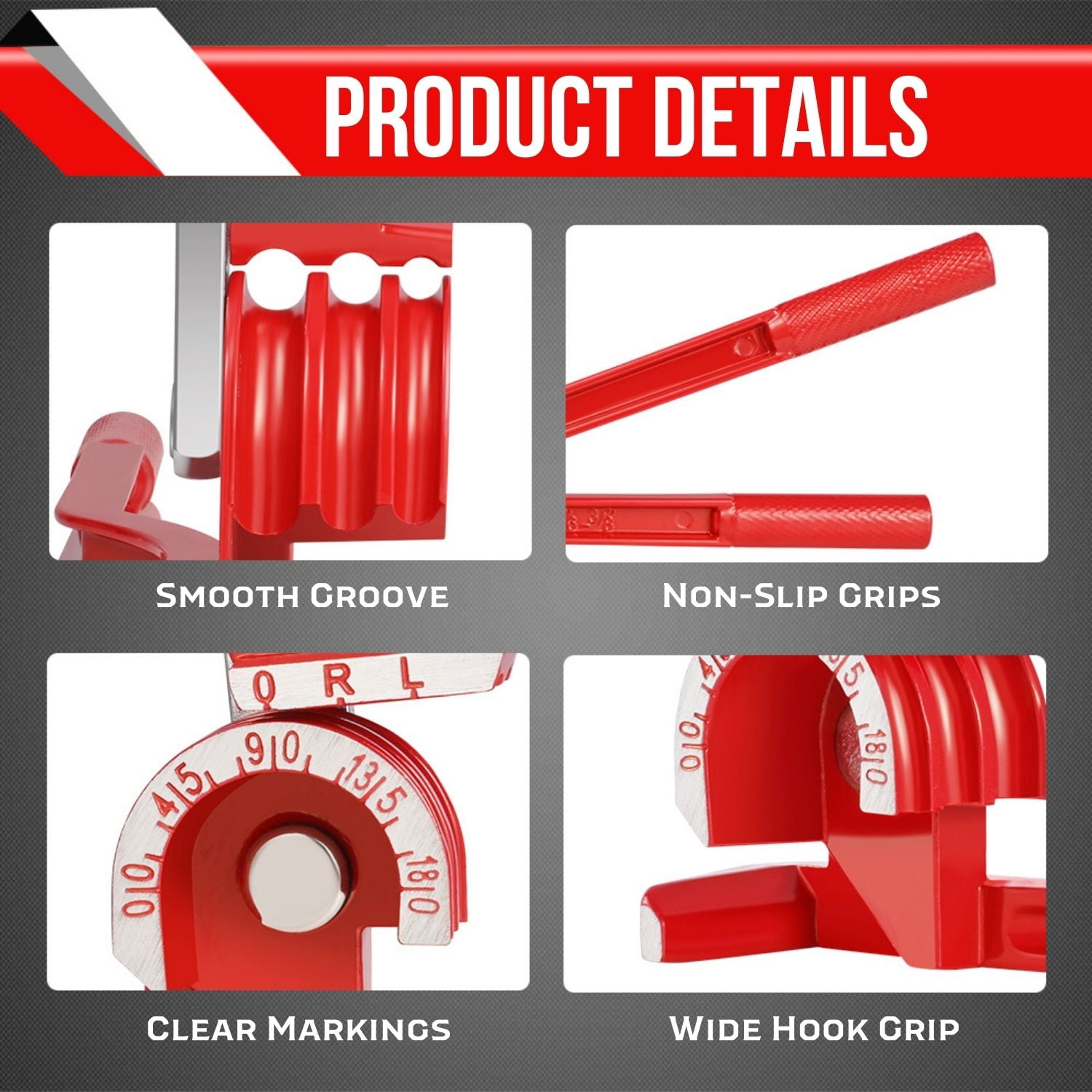Tube Bender Tool - Manual OD Tubing Bending 3 Size 1/4" 5/16" 3/8" 180 Degree Lever Type Heavy Duty Bend Copper Brass Aluminum & Soft Metal for HVAC Water Gas Pipe Automotive Plumbing (Red)