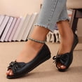 thumbnail image 6 of Black Womens Peep Toe Bow Flats Faux Leather Slip On Casual Shoes Soft Sole Comfortable Footwear for office and Daily Wear Size 8.5, 6 of 9