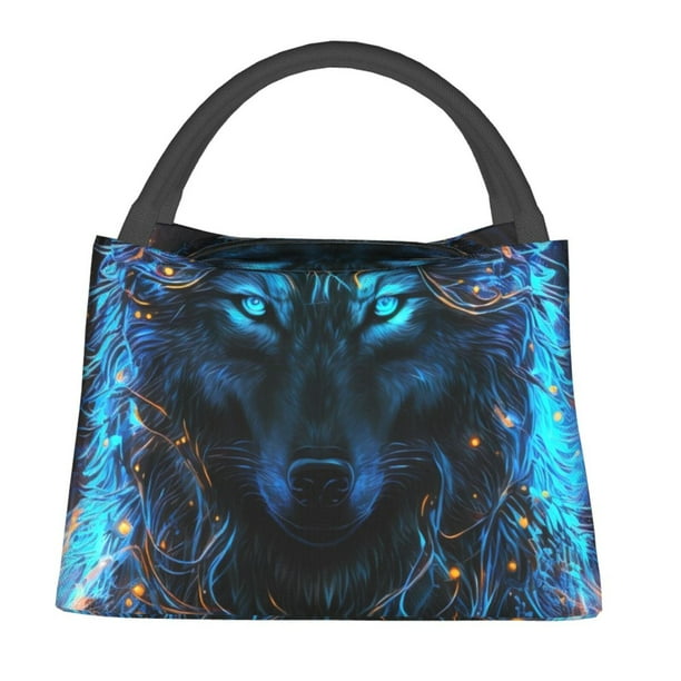Fotbe Cool Blue Light Wolf Bolsa Térmica Portátil con Estampado, Bolsa de Entrega de Alimentos Aislada, Bolsa Reutilizable de Gran Capacidad para Comidas y Supermercado