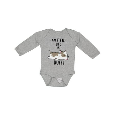 

Inktastic Pittie Life is Ruff! Spotted Pit Bull Gift Baby Boy or Baby Girl Long Sleeve Bodysuit