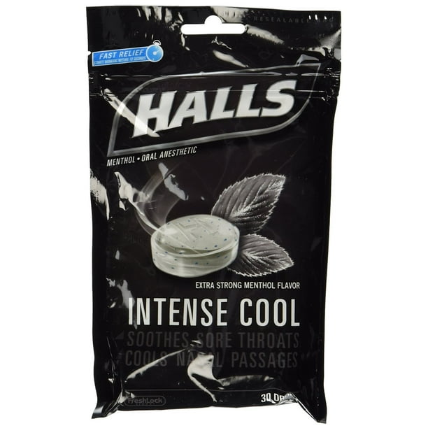 Halls Intense Oral Anesthetic Cool Cough Drops, Extra Strong Menthol, 30 Ct