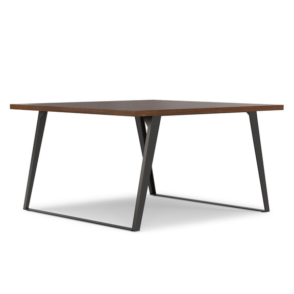 Simpli Home Lowry 54 inch x 54 inch Square Modern Industrial Square Dining Table in Walnut Veneer