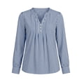 thumbnail image 4 of ClodeEU Women's Henley Pleated Front Long Sleeve Blouse,Casual Loose Flowy Shirt Top Blue,Women's Plus L, 4 of 7