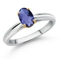 thumbnail image 2 of Gem Stone King 10K White and Yellow Gold Blue Iolite Solitaire Engagement Ring for Women (0.65 Cttw, Oval Checkerboard 7X5MM, Gemstone Birthstone, Size 5), 2 of 4
