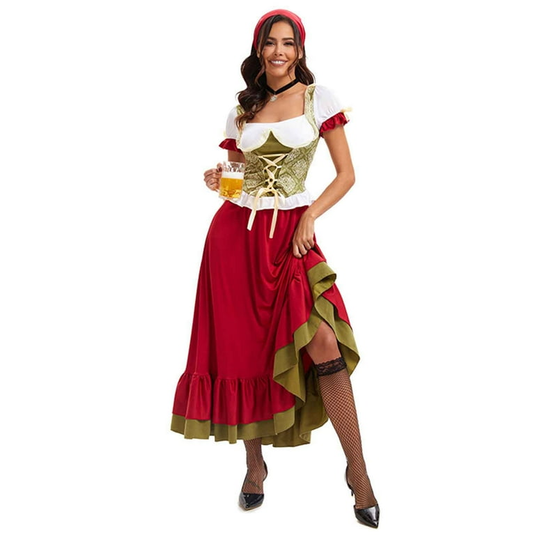 Uaswgudfs Womens Oktoberfest CostumeBavarian Beer Festival Outfits Carnival Halloween Costumes Top Skirt Headband 3 Piece Set XL Walmart