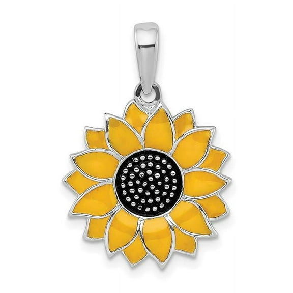 Finest Gold Sterling Silver Polished Enameled Sunflower Pendant