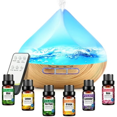 Noahstrong 500ml Essential Oil Diffuser with 6*10ml Essential Oils Set, Flower Aromatherapy Diffusers with Remote Control, Aroma Fragrant Oil Air Humidifier Vaporizer for Large Room Bedroom Office