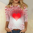 thumbnail image 2 of Valentine's Day T-Shirt for Women Loose 3/4 Sleeve Heart Print Shirts Casual Crew Neck Blouses Three-quarter Sleeve Pullover Top, 2 of 5