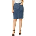 thumbnail image 3 of INSPIRE CHIC Mother's Day Women's Denim Skirts Distressed High Waist Ripped Hem Washed Jean Skirts with Pockets S Dark Blue, 3 of 8