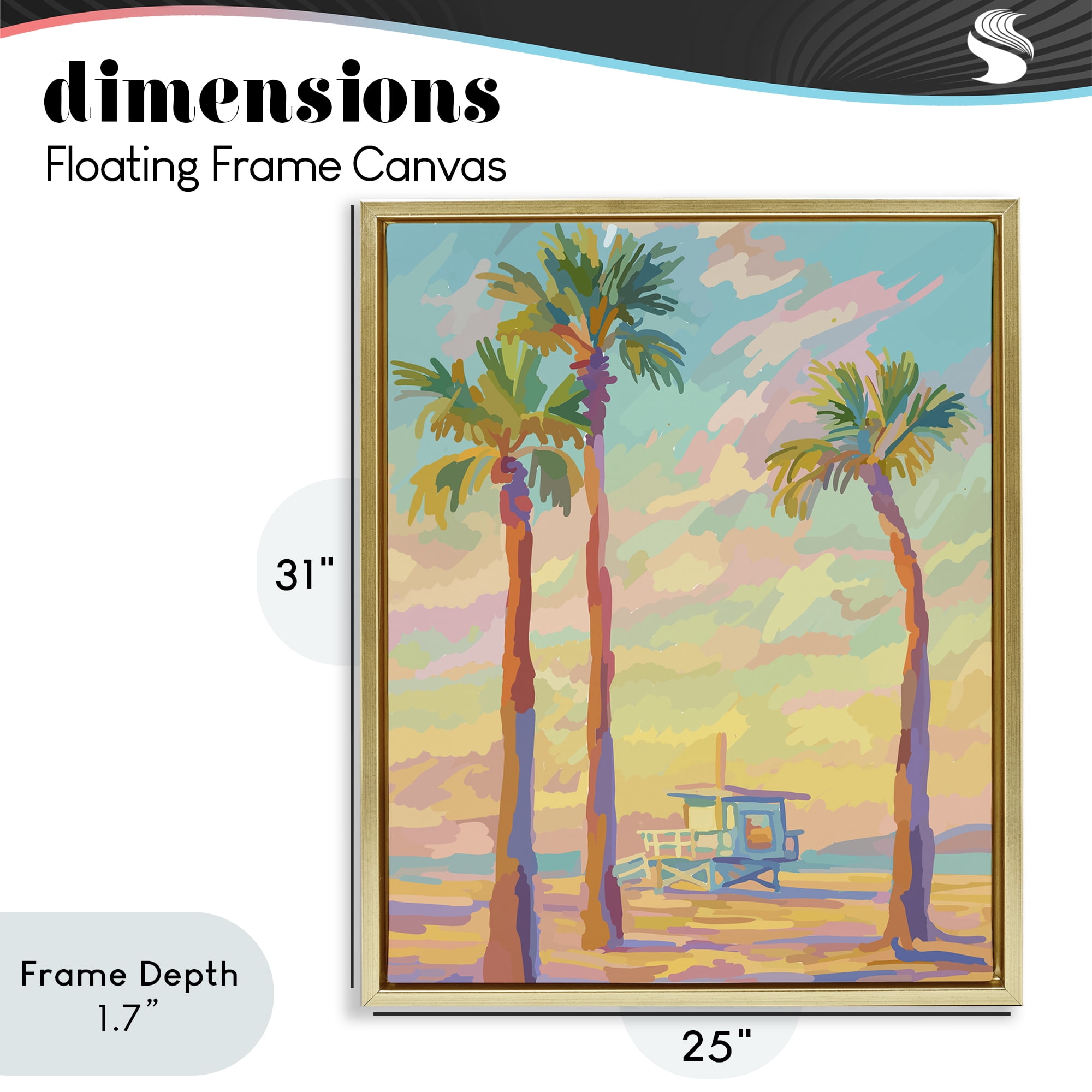 Stupell Industries Beachside Palms Abstraction Gold Framed Floater Canvas Wall Art, design by Amelia Noyes