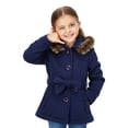 thumbnail image 3 of unik Girl  Premium Fleece Coat with Detachable Fur Lined Hood and Belt, Navy Size 2, 3 of 4