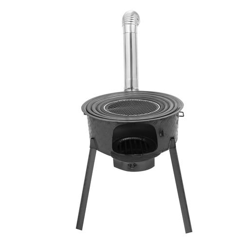 DENEST Outdoor Wood-Fueled BBQ Grill with 4-Ring Heavy-Duty Carbon Steel Firepit - Large 20.5-Inch Portable
