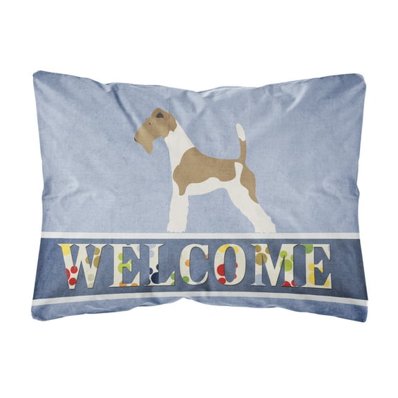 Carolines Treasures BB8284PW1216 Wire Fox Terrier Welcome Canvas Fabric Decorative Pillow, Blue, 12H x16W, multicolor