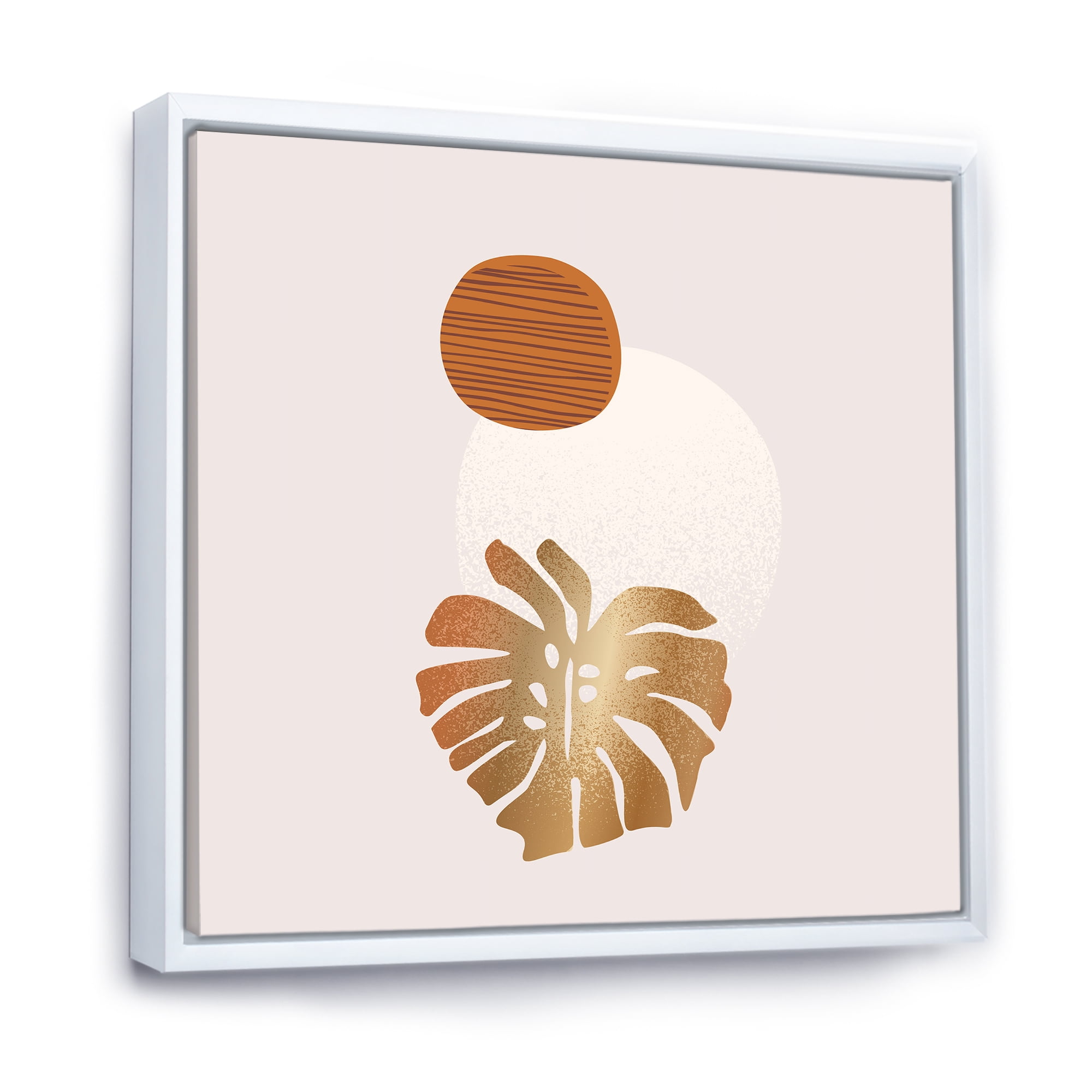 Designart 'Abstract Geometry Shapes and Tropical Palm Leaf II' Modern Framed Canvas Wall Art Print