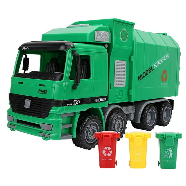 Camión de basura de inercia de simulación para niños, modelo de coche de saneamiento, juguetes con tres contenedores de basura