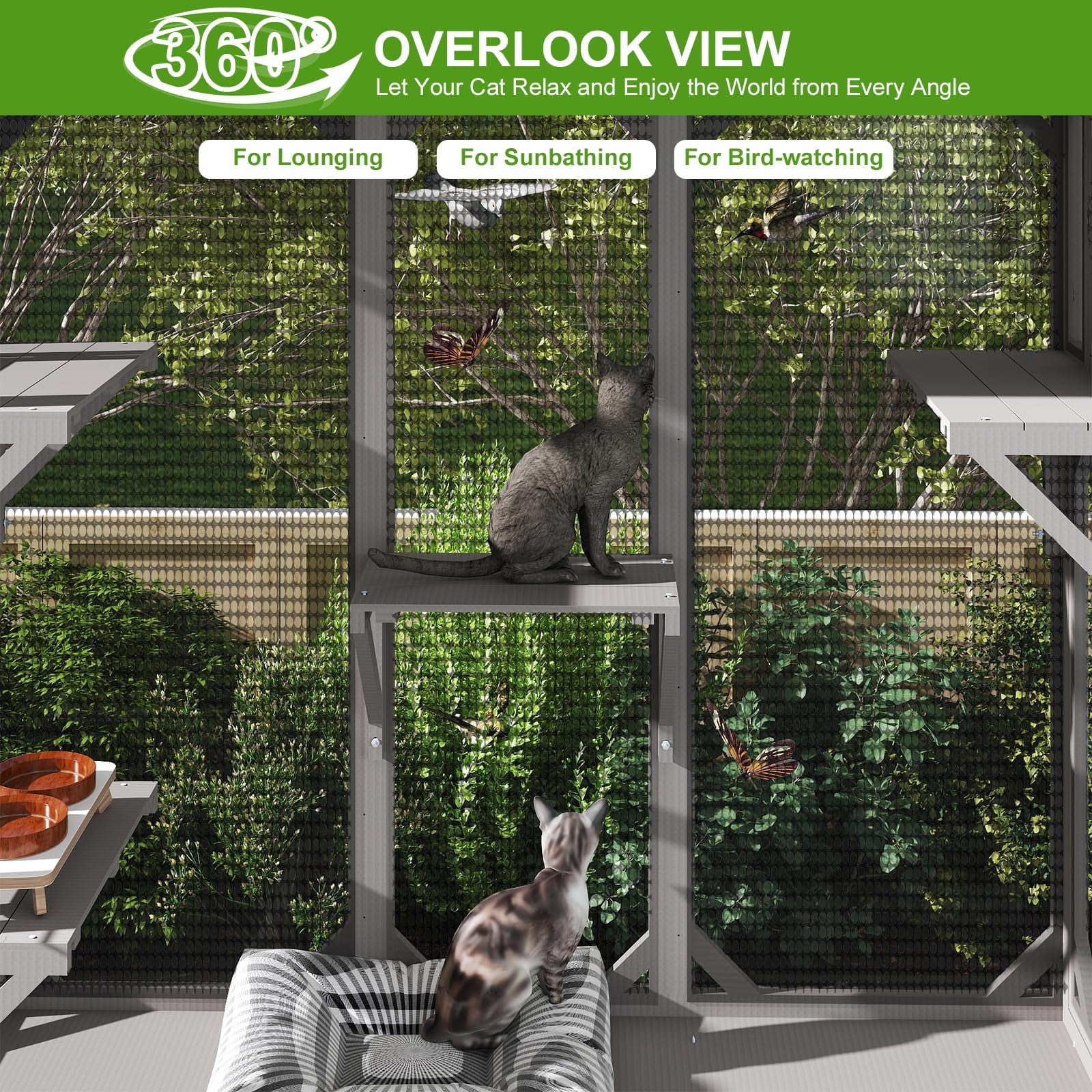 Gowoodhut Cat Window Box,Wooden Window Catio for Indoor Cats,Expandable Outdoor Enclosure