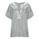 thumbnail image 5 of Blusa UMfun para mujer, tallas grandes, sexy, de manga corta, con lentejuelas, holgada, lisa, con cuello en V, color plateado, talla XL, 5 of 5