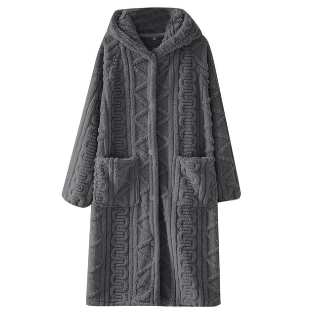 ameIAEA Peignoir à Capuche pour Femmes, Robe de Maison Boutonnée en Flanelle Polaire avec Poches