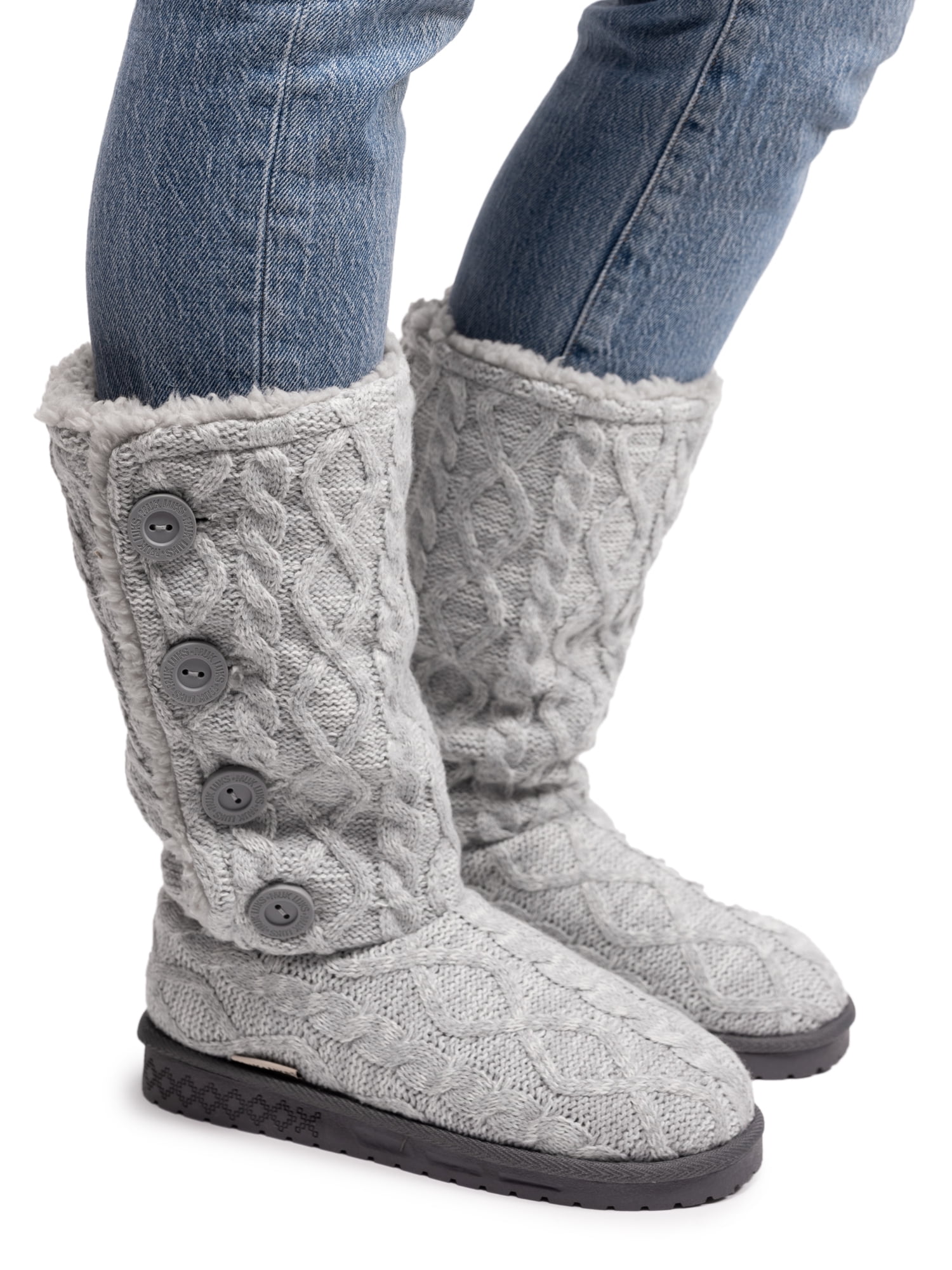 Gray top knit boots