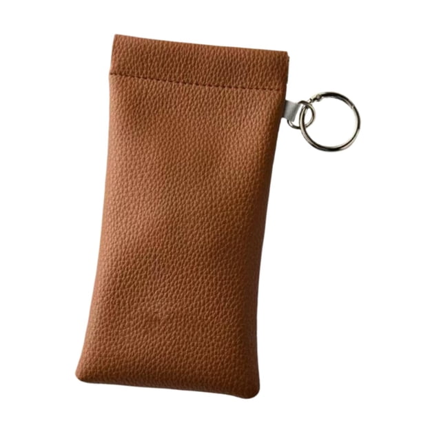 Estuche organizador para gafas para hombre y mujer con correa de muñeca de piel sintética suave y cierre automático. marrón