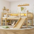 thumbnail image 2 of Bellemave Twin XL Loft Bed with Slide, Twin XL Loft Bed with Bookcase & LED Lights, Low Loft Bed with Ladder, Solid Wood Loft Bed Twin XL with Full-Length Guardrails, Natural, 2 of 13